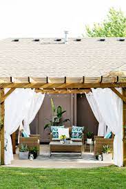 Make Your Own Outdoor Pergola Curtains A Beautiful Mess Outdoor Pergola Curtains Outdoor Pergola Pergola Patio