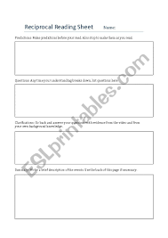 Select questions to add to a test using the checkbox above each question. Reciprocal Teaching Sheet Esl Worksheet By David C 32