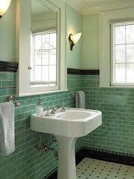 Now, let's talk a bit about retro bathroom floor tile patterns. Green Tiles For Retro Bathroom With Black Trim Bathroom Tile Designs Green Tile Bathroom Craftsman Bathroom