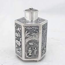 This is a list of chinese teas. Kong Chan Chinese Export Silver Tea Caddy Artsy