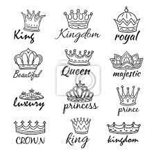 Download 35,000+ royalty free queen crown vector images. Sketch Crowns Hand Drawn King Queen Crown And Princess Tiara Wandposter Poster Umreissen Macht Kunstwerk Myloview De