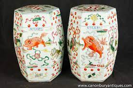 Pair Chinese Porcelain Garden Seats Chair Stool Doucai Kangxi Garden Seating Ceramic Garden Stools Chinese Porcelain