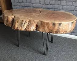 Rustic Tree Log Top Table With Beautiful Vintage Hair Pin Legs Rustic Log Furniture Tree Trunk Coffee Table Tree Furniture