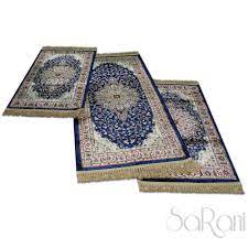 Tappeti Effetto Seta 3 Pezzi Tris Orientali Persiano Scendiletto Frange Oro Blu Oro Blu Frange Blu