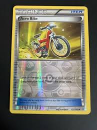· the mach bike is useful for getting to places quicker and hatching eggs, while the acro bike is just a slower version of the mach bike. Collectible Card Games Pokemon Trading Card Game Acro Bike Uncommon 122 160 Reverse Holo Lp Pokemon Primal Clash 1x