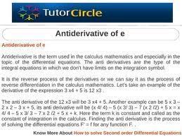 Antiderivative Of E Math Tutorcircle Com Quadratics Quadratic Functions Functions Math