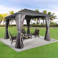 Maybe you would like to learn more about one of these? Ulax Furniture 10ft X 10ft Patio Hardtop Gazebo Outdoor Aluminum Pergola With Galvanized Steel Roof Canopy Polyester Curtain And Mosquito Net Walmart Com Walmart Com