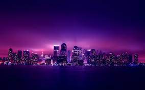 Background Ville Violet Purple City Night City Landscape Wallpaper