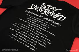 Traditionally, it has short sleeves and a round neckline, known as a crew neck, which lacks a collar. Undertale Stay Determined Fangamer