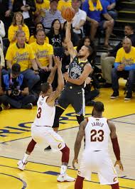 Golden State Warriors Stephen Curry 30 Takes A Shot Against Cleveland Cavaliers George Hill 3 In The Fourth Quarter Nba Finals Warriors Stephen Curry Nba