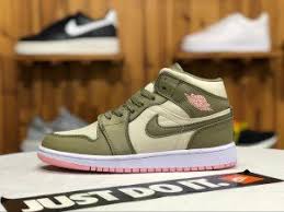 Air Jordan Retro 1 Mid Olive Green Light Yellow Pink 555112 225 Womens Sneakers Air Jordans Retro Air Jordans Air Jordan Sneakers