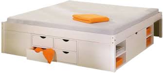 Lits ados et têtes de lit. Lit Multi Rangements 140x190 Blanc Tiego Mydecolab