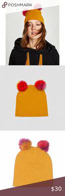 Last Chance Zara Knit Beanie With Pompom Ears Knit Beanie Cable Knit Hat Knitted Hats