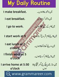My Daily Routine In English With Urdu Hindi Translation Grammareer In 2020 Daily English Words Daily Routine In English Learn English Words