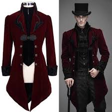 Men's fashion in 1880's london. Burgundy Velvet Double Breasted Victorian Gothic Dress Trench Coat Men Sku 11401104 Steampunk Costume Clothes Gothic Fashion