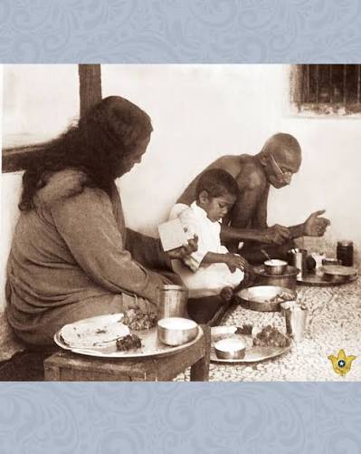 Paramahansa Yogananda with Mahatma Gandhi in Wardha, India, 1935. As part of a yearlong journey to his beloved motherland, Yoganandaji travelled to see Gandhiji at his ashram. This picture was taken on