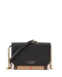 Burberry Hampshire Check Leather Wallet On A Chain Black Burberry Wallet Leather Wallet Wallet On A Chain