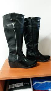 Black Wedge Knee High Boot By Pierre Cardin Boots Womens Boots Riding Boots