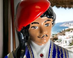 Metasca Ouzo Man Decanter ~ 18 1/2" Vintage Porcelain ~ Made in Italy ~  Hand Painted Greek Aperitif Ceramic Container ~ Mancave Bar Decor