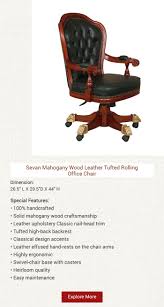 Sevan Mahogany Wood Leather Tufted Rolling Executive Office Chair Mahogany Wood Office Chair Solid Mahogany