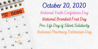 Npta is the largest professional society for pharmacy technicians. October 20 2020 National Youth Confidence Day National Brandied Fruit Day National Pharmacy Technician Day Pro Life Day Of Silent Solidarity National Day Calendar