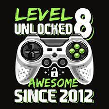 Celebrate your kid's birthday and them breaking through to the next level! Level 8 Unlocked Awesome Since 2012 Video Game 8th Birthday T Shirt