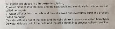 In which type of solution is there a balance between turgor pressure on the inside of a plant cell and osmotic pressure on the. If Cells Are Placed In A Hypertonic Solution A Chegg Com