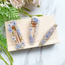 Real Flower Pressed Flower Forget Me Not Resin Hair Clip Hair Barrette Resin Jewelry Diy Real Flower Jewelry Resin Crafts