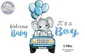 Here's an adorable fresh idea for a boy baby shower, or toddler's birthday party? Super Cute Boy Elephant Blue Car Balloons Png Images Baby Shower Decor By Clipartem Thehungryjpeg Com