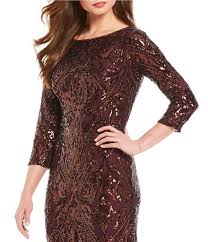 Cachet Metallic Sequin Bateau Neck 3 4 Sleeve Gown Dillard S In 2020 Gowns With Sleeves Sequin Gown Stylish Outfits