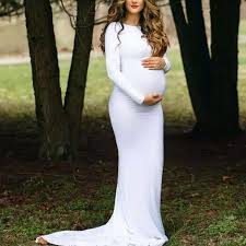 Maternity Pure White Long Sleeve Gown Long Sleeve White Gown White Maternity Dresses White Long Sleeve Dress