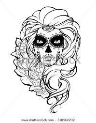 From five different sugar skull coloring pages printable digital. Skull Girl And Flowers Black And White Illustration Ideas Flowers Skull Coloring Pages Skulls Drawing Sugar Skull Drawing