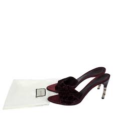 Gucci Burgundy Gg Velvet And Snakeskin Bamboo Heel Slides Size 39 Gucci Tlc