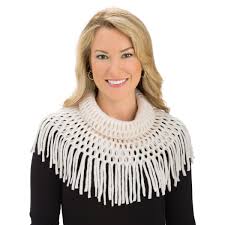 A finger knit infinity scarf, is a practical, easy first project to try and makes a great gift! Soft Knit Infinity Scarf With Tasseled Fringe Collections Etc