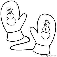 This winter hat and mittens coloring page features a. Mittens With Snowman Coloring Page Winter
