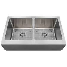 ✅ stainless steel farm sink with sloped bottom with x shape drain grooves to allow complete water drainage. Polaris Sinks Farmhouse Apron Front Stainless Steel 33 In Double Bowl Kitchen Sink Kit P604 Ens The Home Depot