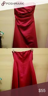 Alfred Angelo Red Strapless Bridesmaid Dress Cocktail Length Satin Style 6129sn Color 128 Claret Siz Bridesmaid Dresses Strapless Dresses Bridesmaid Dresses