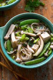 Noodle Bowl With Soba Enoki Mushrooms Sugar Snap Peas And Tofu Recipe Recipe Mushroom Soup Recipes Stuffed Mushrooms Curry Chicken Recipes