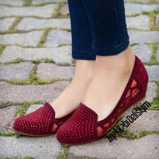Agram Bordo Tasli Babet Kiz Ayakkabilari Babetler Moda Ayakkabilar