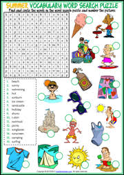 Both versions feature the same word list and share an answer key. Summer Esl Vocabulary Worksheets