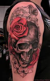 Black And Red Rose Tattoo Meaning Skull With Red Roses And Black Pattern Tattoo By Ilona Skull Tattoo Ideas 64 Skull Tattoos Skull Tattoo Design Black Skull Tattoo