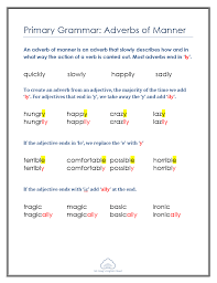 For example, probably, easily, very, and happily are all adverbs in this sentence: Primary Grammar Adverbs Of Manner Mr Greg S English Cloud