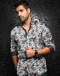 Elegant Floral Sport Shirt in White Red and Black