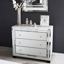Madison White Glass 3 Drawer Mirrored Chest Mirrored Chest White Glass Mirrored Bedroom Furniture