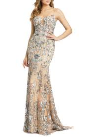 Irresistibly sewn with beaded floral embroidery on an illusion bodice, this piece flatters with an illusion jewel neckline trimmed with jewels. Mac Duggal Floral Embroidered Trumpet Gown Nordstrom