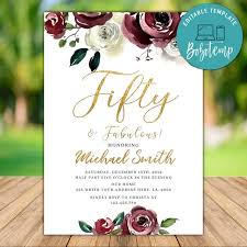 Editable Fifty and Fabulous Birthday Invitation Instant Download