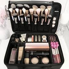 Portable Mini Travel Oxford Soft Makeup Bag With Removable Tray Dividers In Black Joligarce Makeup Large Makeup Bag Best Makeup Products Makeup Organization