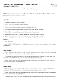 Customer service help, support, information. Details Of Kotak Mahindra Bank Assistant Acquisition Manager Ca Sa Casa Tax Deduction Fee