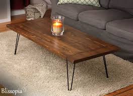 Planked Farmhouse Top Coffee Table With Hairpin Legs By Blissopia 215 00 Coffee Table Diy Coffee Table Hairpin Leg Coffee Table