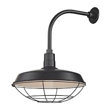 Barn Light Outdoor Wall Light Black With Gooseneck Arm 18 Cage Shade